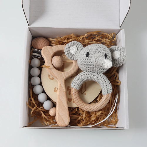 S143745838f714add9673d430e141208eX.webp 4pcs Newborn Gift Set - Baby crochet rattle Pacifier Clip, Teether, - - Image 5