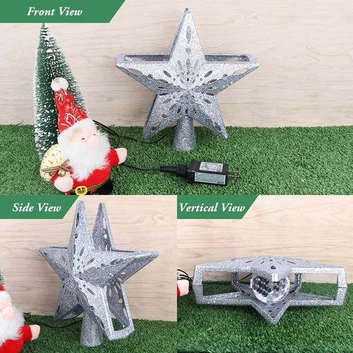 S60eda9d0329343898e85e0a35bbd47fcz-1.webp Christmas Tree Topper Decor 3D Glitter Star LED Rotating Snowflake - Image 2