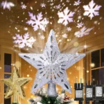 Christmas Tree Topper Decor 3D Glitter Star LED Rotating Snowflake