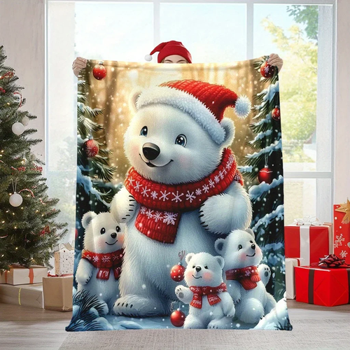 Christmas Polar Bear Family Throw Blanket Soft Flannel for Warmth