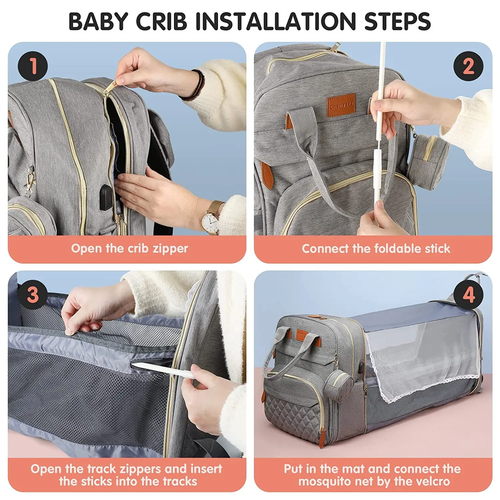 S70feaaac497542d39ce8cbd077de105eV.webp 3 In 1 Diaper Bag Backpack Foldable Baby Bed Waterproof Travel Bag - Image 2