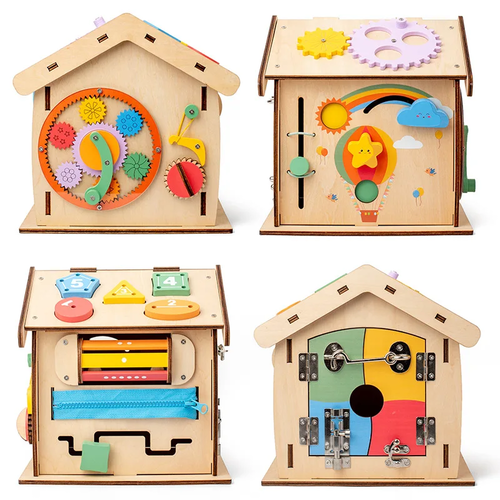 S934cf97d39ed488aba2f41ec58e39c7aI.webp Kids Wooden Montessori House Educational Toy Busy Board Activity - Image 2