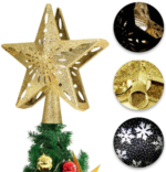 Christmas Tree Topper Decor 3D Glitter Star LED Rotating Snowflake - Image 3