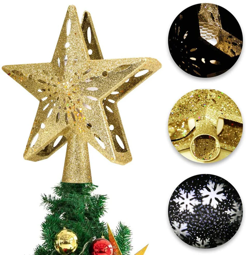 S9776b3cffa32409289db28a4e64bbf77s-1.webp Christmas Tree Topper Decor 3D Glitter Star LED Rotating Snowflake - Image 3