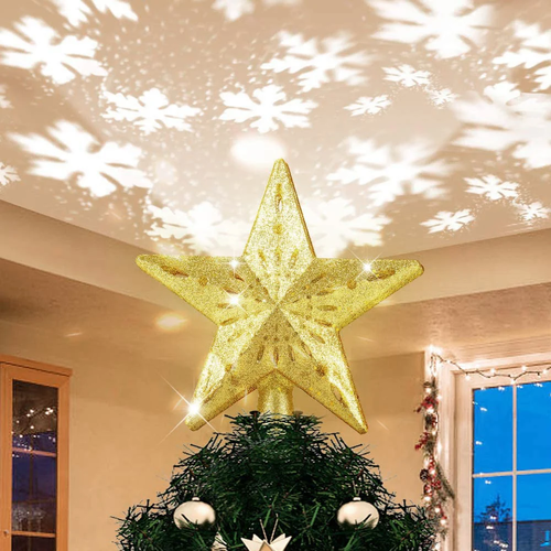 S9b7e3201b67d4aaab09bc72ecb31a193n-1.webp Christmas Tree Topper Decor 3D Glitter Star LED Rotating Snowflake - Image 6
