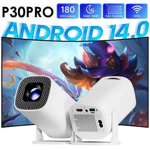 P30 PRO Smart Mini Projector Android 14 WiFi6 BT 5.0 Supports 4K 1280
