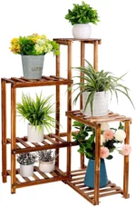 Plant Corner Stand 6 Tier Wood Shelf Indoor Outdoor Garden Patio Display Shelves Rack Flowers Succulents Planter Pots Pine Carbon - Image 7