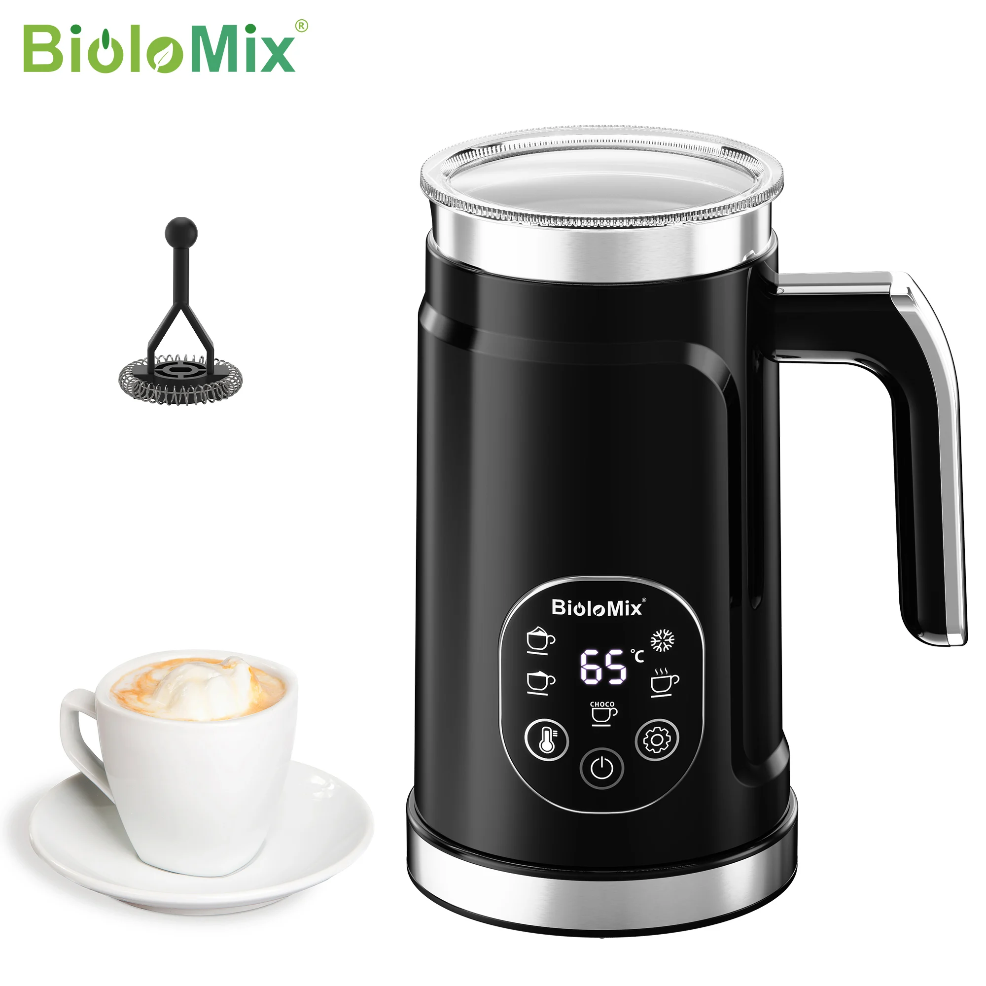 S01e3c7b05bc8440aa29ad6e1f65c2db5p.webp BioloMix 5-in-1 Smart Milk Frother w/LED Touch Display, Style Foam for Coffee & Lattes,Hot And Cold Foam Maker - Image 1