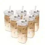 6-Piece Square Glass with Lid - Portable Drinking Mug and Coffee Mug with Lid/Straw - Christmas, Halloween, Holiday Gifts - Image 6