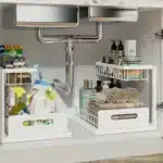 Double Layer Sliding Under Sink Shelf Pull Out Cabinet Storage Rack Kitchen Bathroom Organiser Heavy Duty Metal Wire Black 2 Tier - Image 5