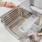 Foldable 304 Stainless Steel Dish Drainer,Roll Up Dish Drying Rack ,Kitchen Sink Holder Organizer,Tableware Plate Storage Shelf