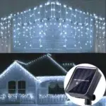 Solar Icicle Curtain Fairy Lights 3.5M | 96 LED Outdoor Waterproof IP65 String Lights | Warm White Multicolour Garden Wedding Christmas Party Eaves Decor - Image 7
