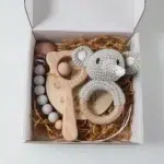 4PCS Newborn Baby Gift Set | Crochet Rattle, Pacifier Clip, Wooden Bear Rattle and Milestone Card | Bunny Elephant Teether Photography Set | Baby Shower Gift 0 to 36 Months - Image 5