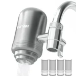 HOMFISH Stainless Steel Faucet Water Filter – NSF Certified Removes Lead, Chlorine & Bad Taste (Kitchen Tap Purifier)