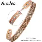 Premium Pure Copper Bracelets Women Vintage Style Magnetic Therapy Open Cuff Bangle Jewelry Gifts Antique Copper Plated Plant Pattern
