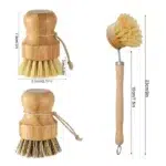 Bamboo Kitchen Cleaning Brush Natural Dishes Pots Pans Sink Washing Brush Eco-friendly Clean Scrubber with Draining Storage Tray - Image 2