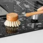Natural Bamboo Kitchen Cleaning Brush with Draining Storage Tray | Eco-Friendly Dish Pot Pan and Sink Scrubber | Zero Waste Wooden Hand Brush for Kitchen and Bathroom - Image 4