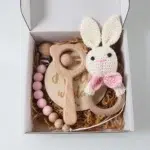 4PCS Newborn Baby Gift Set | Crochet Rattle, Pacifier Clip, Wooden Bear Rattle and Milestone Card | Bunny Elephant Teether Photography Set | Baby Shower Gift 0 to 36 Months - Image 4