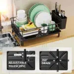 Metal Dish Draining Rack with Drain Tray and Drip Line | Cup Holder and Cutlery Holder Kitchen Countertop Storage Rack | All-in-One Drying Rack Organiser for Kitchen Sink - Image 5