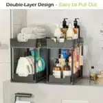 Double-Layer Pull-Qut Kitchen Storage Rack, Non-Slip, Stable, Multi-FunctionalStorage Box with Five Hooks, under Sink Brush - Image 5