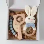 4PCS Newborn Baby Gift Set | Crochet Rattle, Pacifier Clip, Wooden Bear Rattle and Milestone Card | Bunny Elephant Teether Photography Set | Baby Shower Gift 0 to 36 Months - Image 6