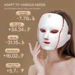 LED Facial Mask with Neck 7 Colors Light Therapy Red Light Facial Mask for Anti-Aging Rejuvenation Brighten Skin Beauty Device - Image 3