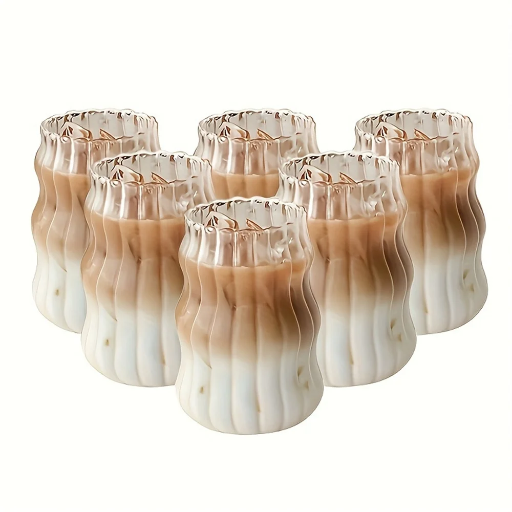 S4a0f5c7968df4ca58cd69ee830912e7cx.webp 4/6pcs Stripe Glass Cup Could Cup Smooth Surface Bubble Cup Heat-resistant Tumbler for Iced Coffee, Juice, Beverage, Milk, Tea - Image 1