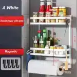 2 Layer Magnetic Refrigerator Shelf Organiser | Wall Mounted Metal Fridge Side Storage Rack | Kitchen Seasoning Bag and Spice Organiser for Fridge and Kitchen Wall - Image 11