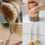 Natural Bamboo Kitchen Cleaning Brush with Draining Storage Tray | Eco-Friendly Dish Pot Pan and Sink Scrubber | Zero Waste Wooden Hand Brush for Kitchen and Bathroom - Image 6
