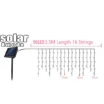 Solar Icicle Curtain Fairy Lights 3.5M | 96 LED Outdoor Waterproof IP65 String Lights | Warm White Multicolour Garden Wedding Christmas Party Eaves Decor - Image 6