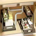 Double Layer Sliding Under Sink Shelf Pull Out Cabinet Storage Rack Kitchen Bathroom Organiser Heavy Duty Metal Wire Black 2 Tier - Image 4