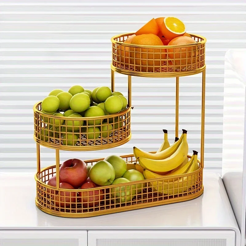S55622a0eaf7249268e3c51eebb205b21d.webp Stainless Steel Multi-layer Fruit Basket, Round Metal Storage Box, Elegant Display Rack for Living Room, Kitchen, Dining Table - Image 1