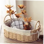 Wicker Storage Baskets for Shelves Organizing Decorative Natural Paper Rope Woven Serving Baskets Trays with Handle Liner - Image 5