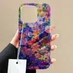 Retro Oil Painting Floral Phone Case for iPhone 16 15 14 13 Pro Max | Korean Aesthetic Sequin Glitter Shockproof Protective Cover | Cute Flower Bling Girls Phone Case - Image 4