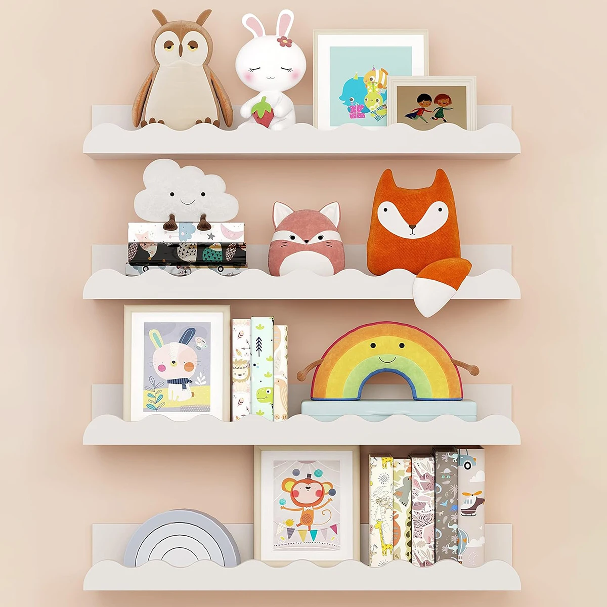 S64cd2faafd574dcb8f610e8b327d0ba4c.webp White Wavy Wooden Floating Shelf Bedroom Wall-Mounted Shelf Storage Wall Rack Home Toys Organizer Books Ledge Nursery Wall Decor - Image 1