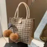 Retro Braided Jute Tote Bag – Large Capacity Beach & Grocery Bag, Women’s Boho Handbag & Lunch Tote