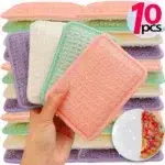 10/1PCS Bamboo Fiber Dishwashing Rag Double-sided Silver Wire Scouring Pad Reusable Oil-free Household Brush Kitchen Clean Tool