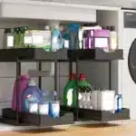 Double-Layer Pull-Qut Kitchen Storage Rack, Non-Slip, Stable, Multi-FunctionalStorage Box with Five Hooks, under Sink Brush - Image 4