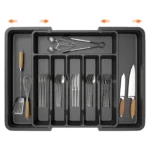 Cutlery Drawer Organiser, 33-57CM Expandable Utensil Tray for Kitchen with 8 Compartment Holders,for Spoons Forks Knives