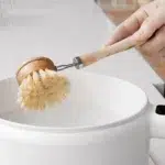 Natural Bamboo Kitchen Cleaning Brush with Draining Storage Tray | Eco-Friendly Dish Pot Pan and Sink Scrubber | Zero Waste Wooden Hand Brush for Kitchen and Bathroom - Image 5
