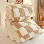 Checkerboard Super Thick Winter Warm Blankets Soft Fluffy Duvet Comforter Warmth Artificial Lamb Cashmere Quilt Weighted Blanket - Image 2