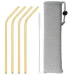 5pcs 304 Stainless Steel Straws Gold Reusable Straws Set Bent Drinking Straw With Bag Cleaning Brush Party Home Bar Accessory