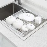Foldable 304 Stainless Steel Dish Drainer,Roll Up Dish Drying Rack ,Kitchen Sink Holder Organizer,Tableware Plate Storage Shelf - Image 2