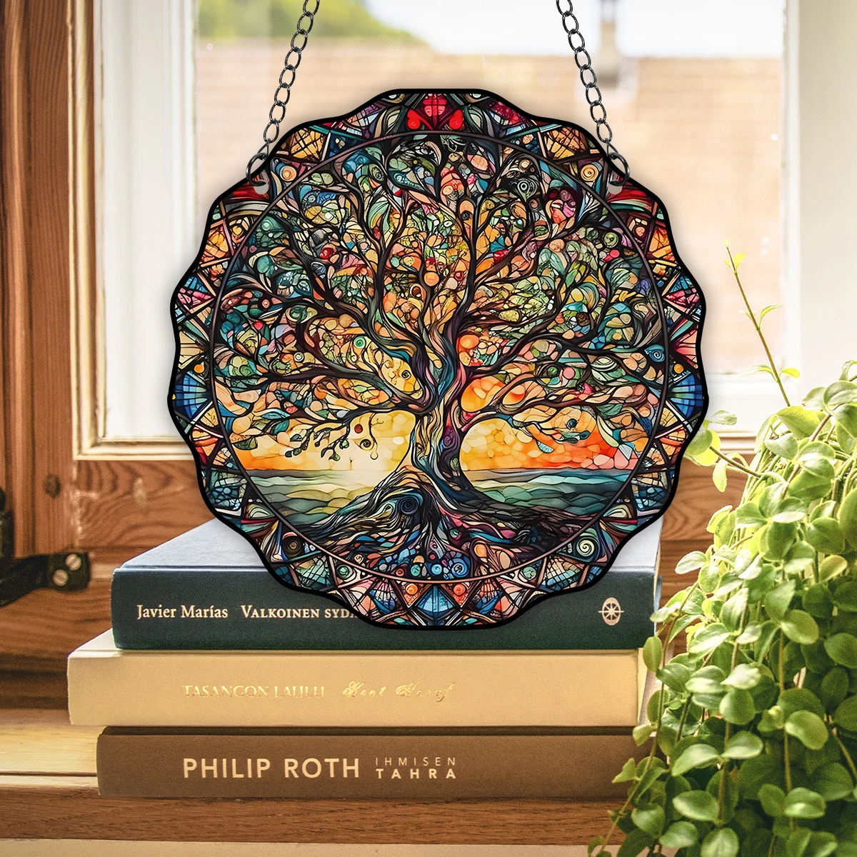 S90844e31e97743c6a35c4549fca89518s.webp 5.9inch Tree of Life Wall Art Decor Sun Hanging Sign Round Indoor Outdoor Window Acrylic Welcome Plate Pendant Decoration - Image 1