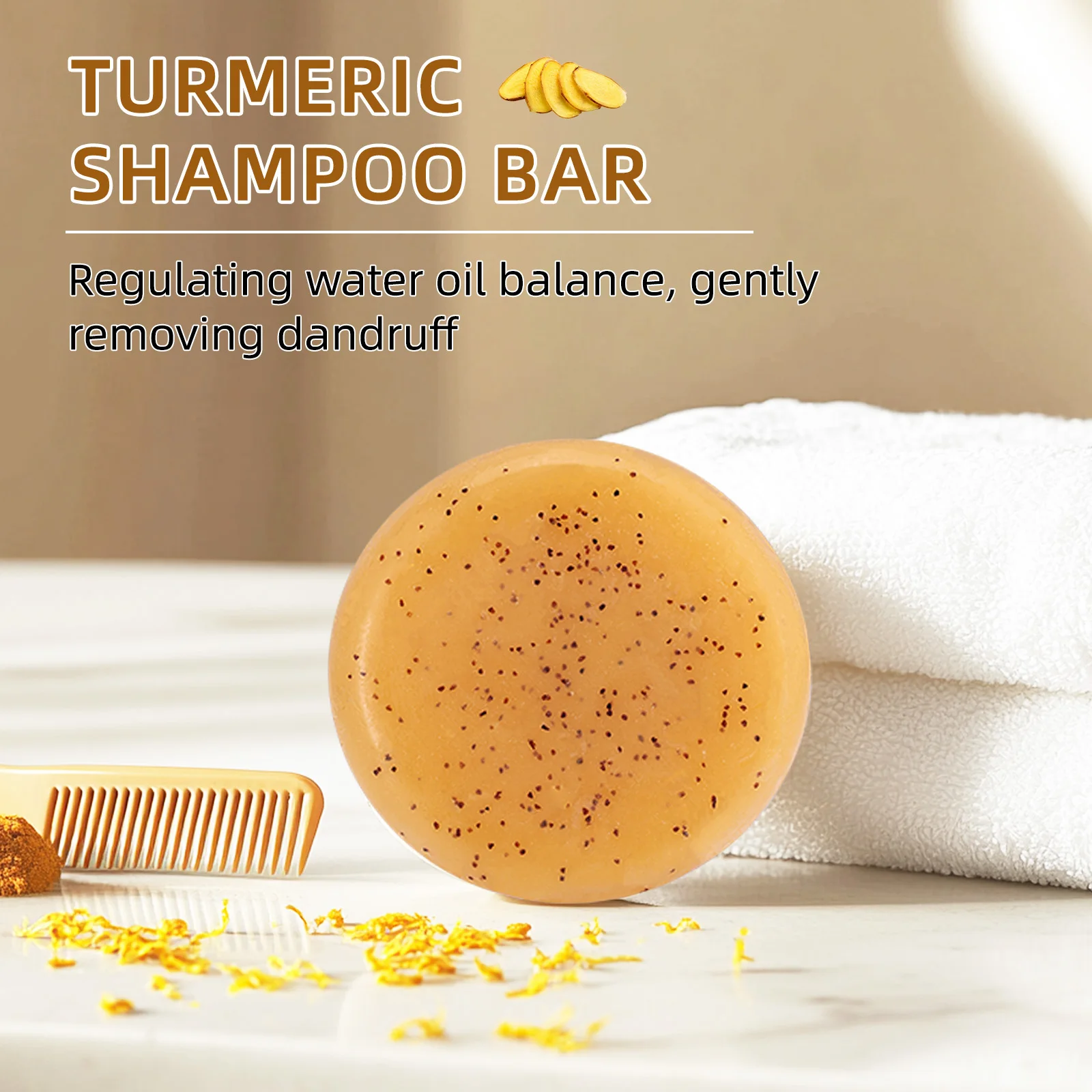 S97997bf6f82a4caab8366450e1887f83c.webp 50g YILEST Turmeric Shampoo Bar for Hair Growth & Scalp Care – Natural Deep Cleansing, Silky & Dandruff-Free Hair - Image 1