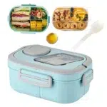 Eco Wheat Straw Bento Lunch Box with Handle – 3-Compartment Portable Meal Container (Microwave-Safe)