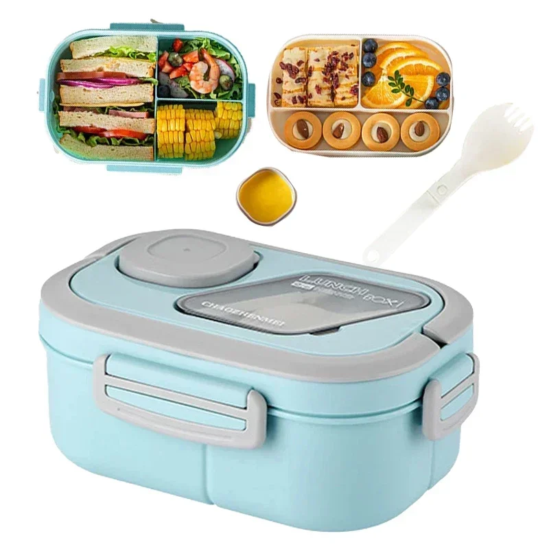 S9d62e0005c044e839b2ab7fe60e8b99cv.webp Eco Wheat Straw Bento Lunch Box with Handle – 3-Compartment Portable Meal Container (Microwave-Safe) - Image 1