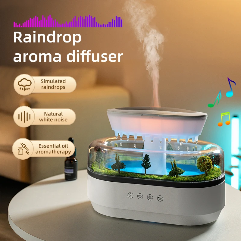 Sa24a60a2a39e478882c01b838f2a5ea7z.webp Rain Cloud Aroma Diffuser Air Humidifier Water Drip Micro Landscape Ultrasonic Essential Oils Diffuser With 7 Night Light - Image 1