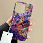 Retro Oil Painting Floral Phone Case for iPhone 16 15 14 13 Pro Max | Korean Aesthetic Sequin Glitter Shockproof Protective Cover | Cute Flower Bling Girls Phone Case - Image 5