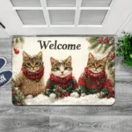 VIKAMA 3 Cats Christmas Welcome Doormat - Polyester with PVC Backing, Machine Washable Rug for Multi-Room Holiday Decor - Image 3